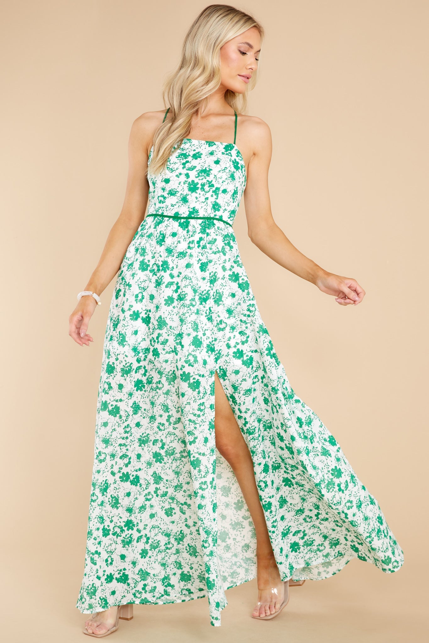 Sweet Laughter Green Floral Print Maxi Dress