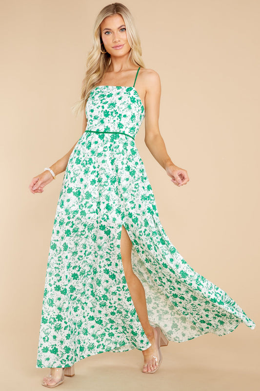 Sweet Laughter Green Floral Print Maxi Dress