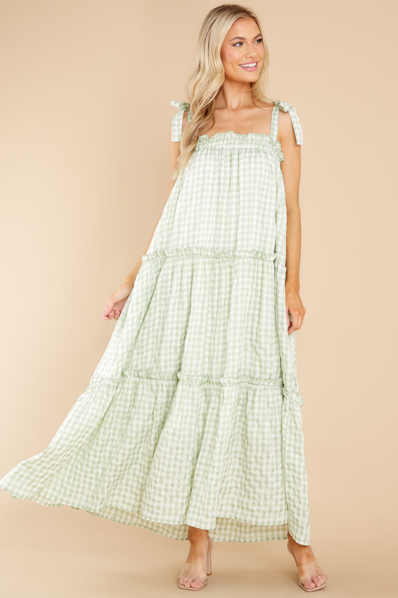Cherished Memories Green Gingham Maxi Dress