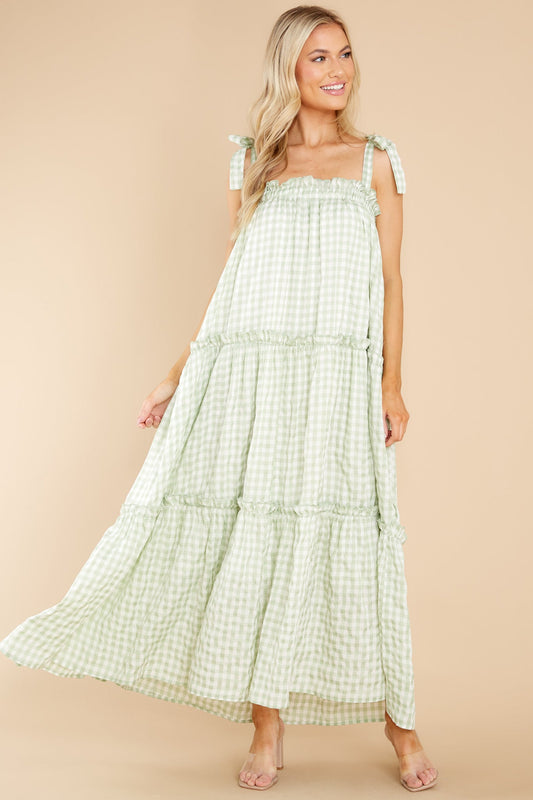 Cherished Memories Green Gingham Maxi Dress