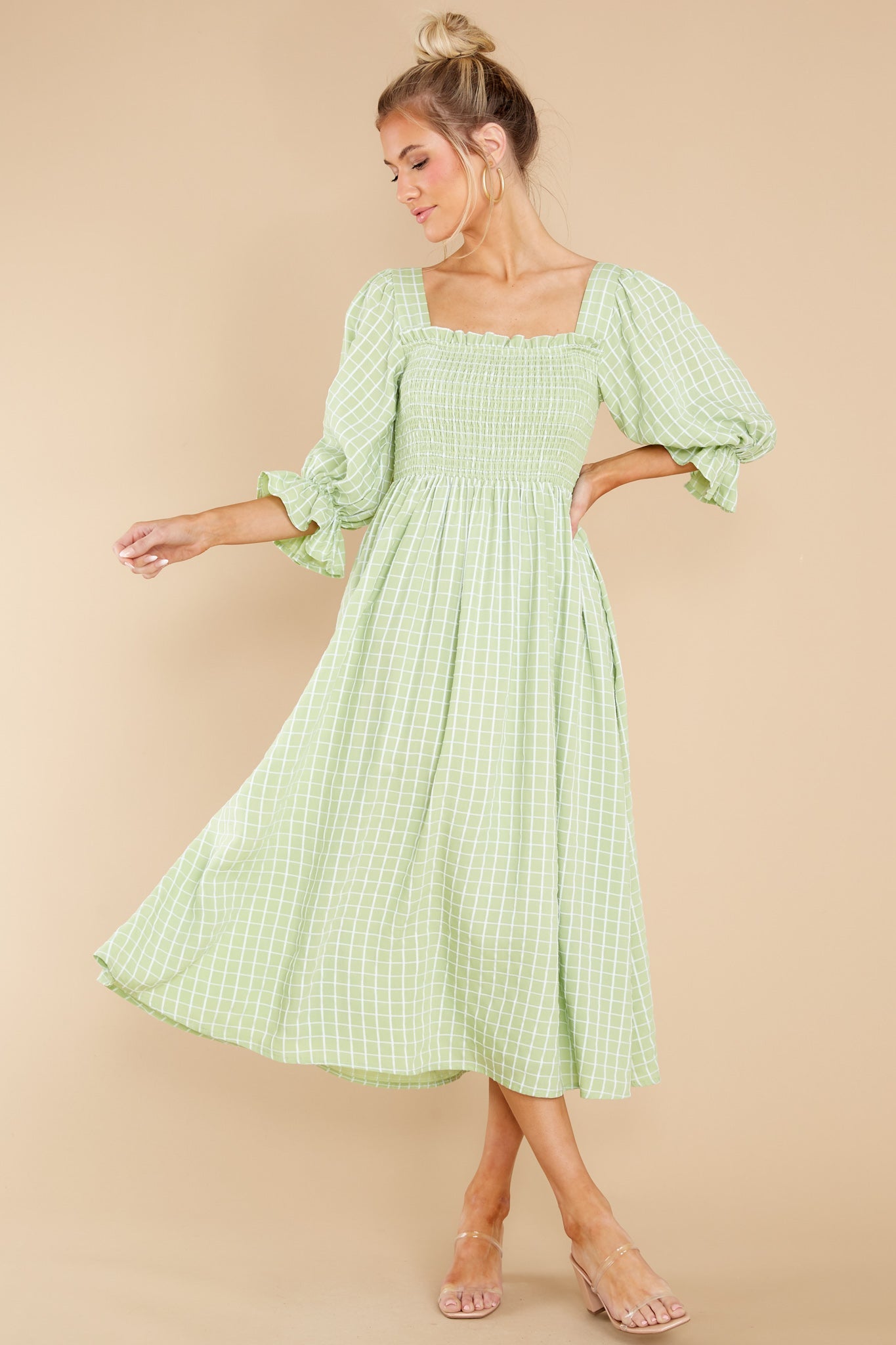 Someone Special Green Print Midi Dress