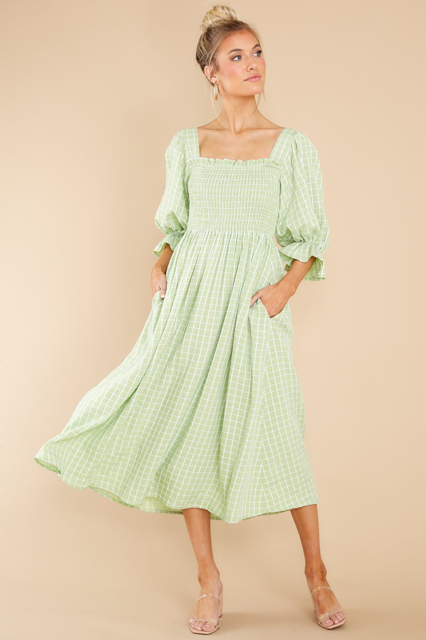 Someone Special Green Print Midi Dress