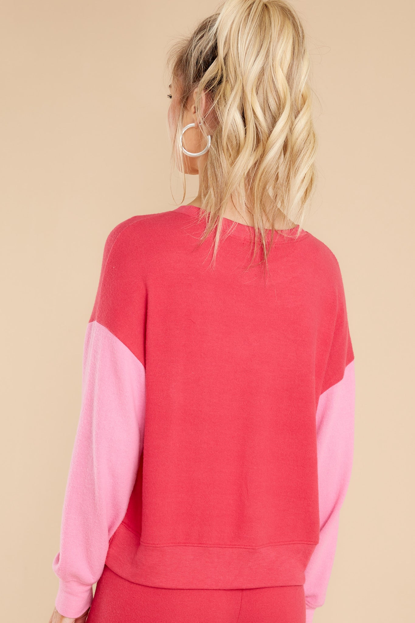 Elle Cherry Red Color Block Long Sleeve Top