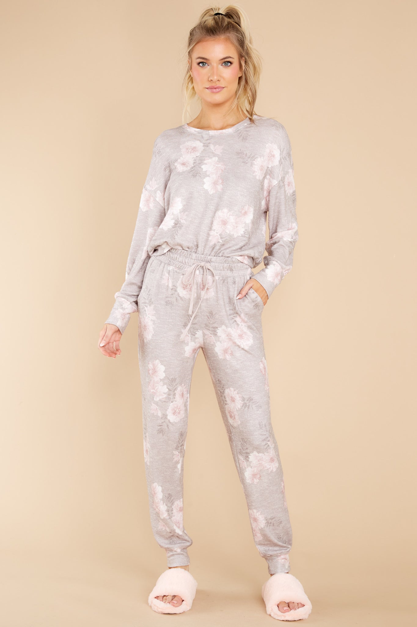 Comfy Taupe Ash Floral Jogger