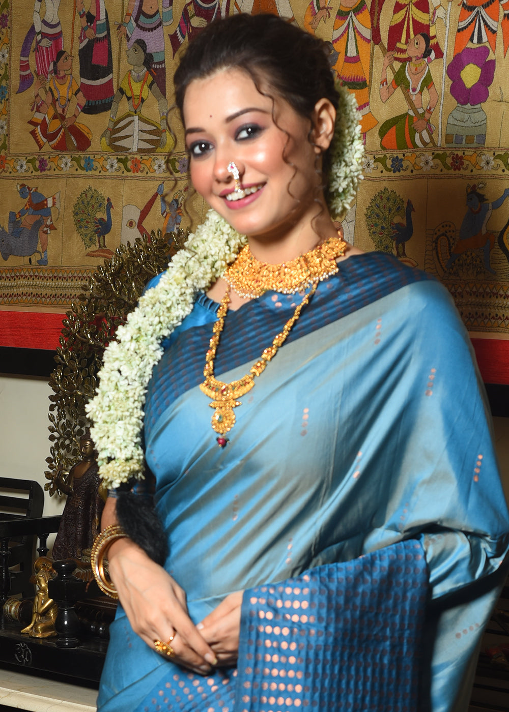 Vivid Cerulean Blue Two Tone Zari Woven Banarasi Silk Saree