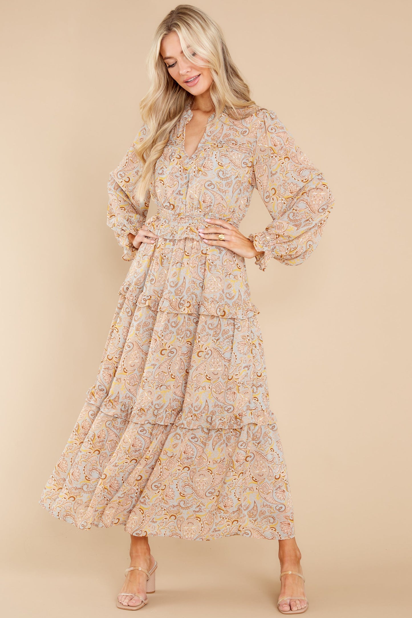 From The Willows Dusty Mint And Natural Print Maxi Dress
