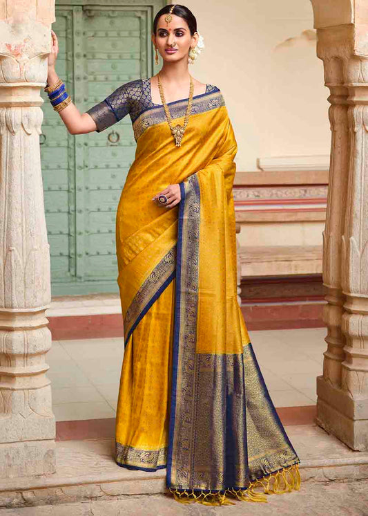 Gold Yellow Woven Kanjivaram Silk Saree