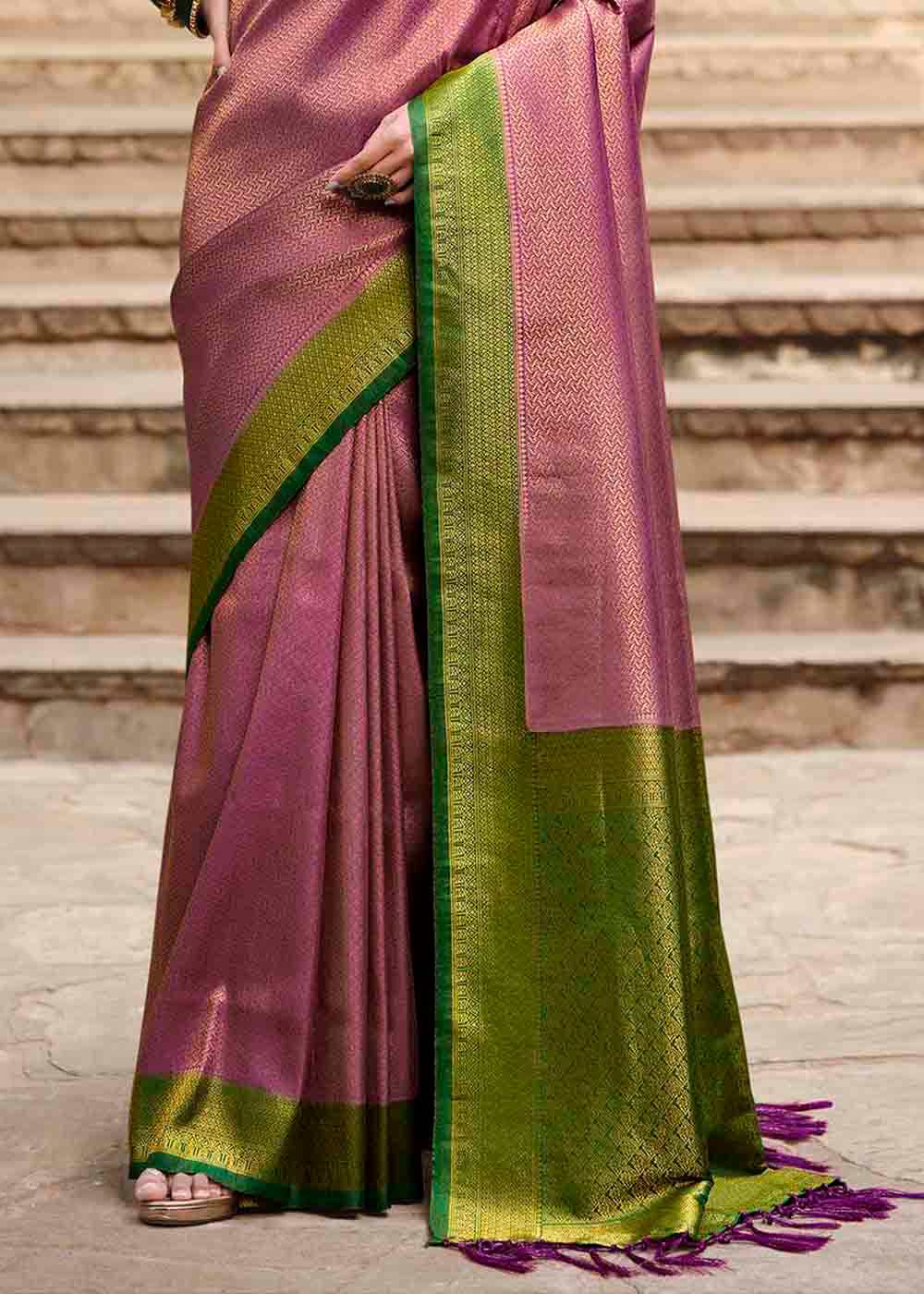 Lilac Purple Woven Kanjivaram Silk Saree