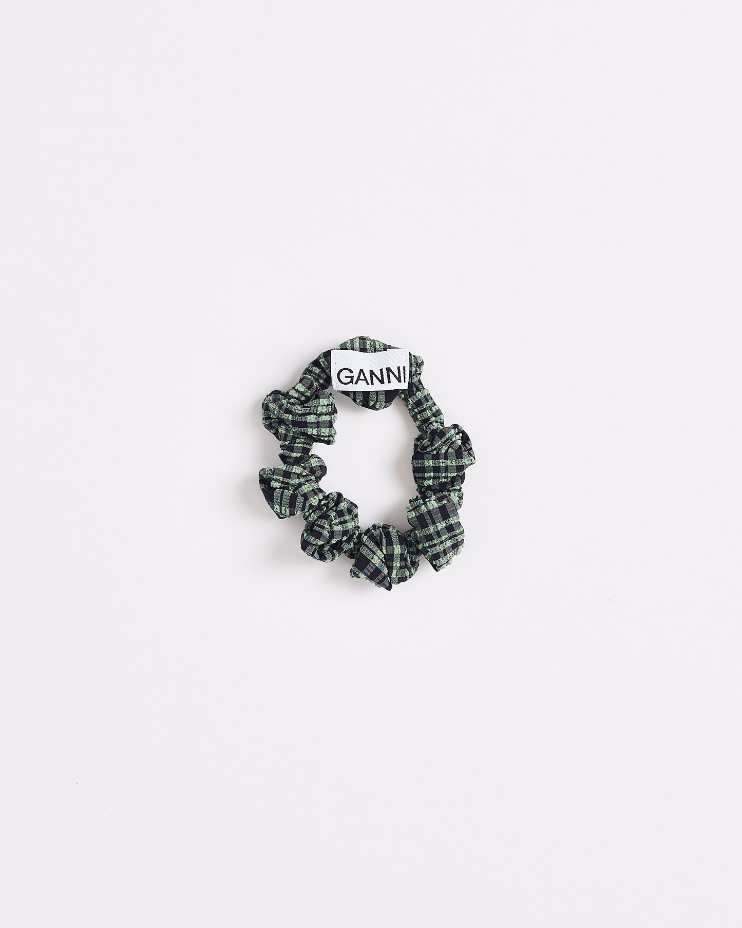 Stretch Seersucker Scrunchie in Mini Check Green Bay