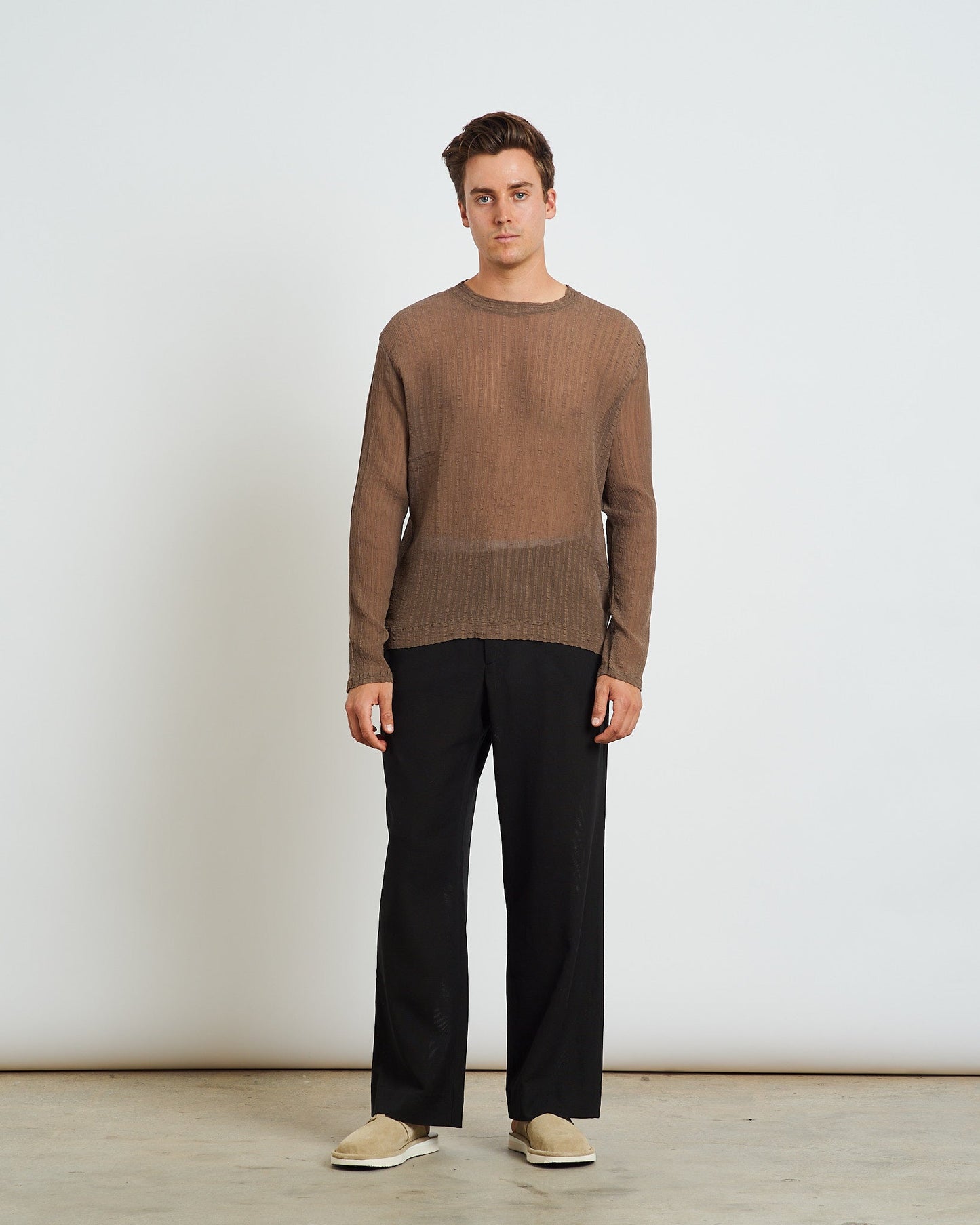 Ruffle Silk Box T-Shirt in Olive
