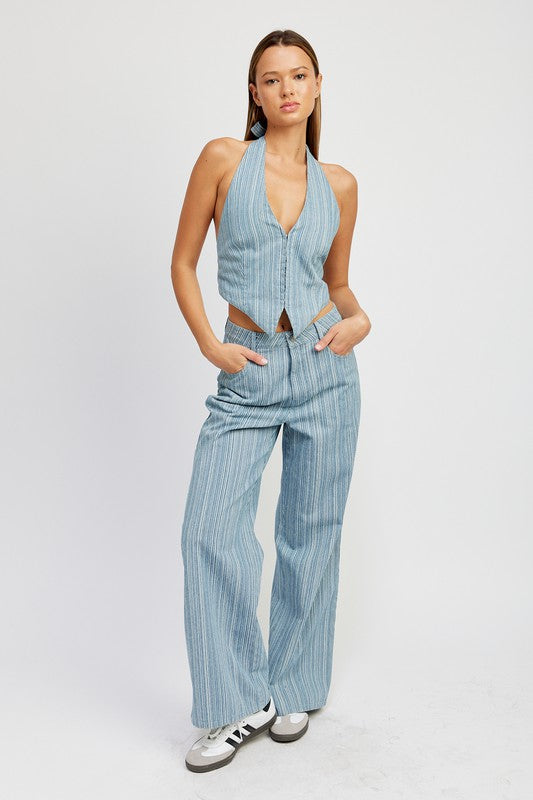Mid rise wide leg pants