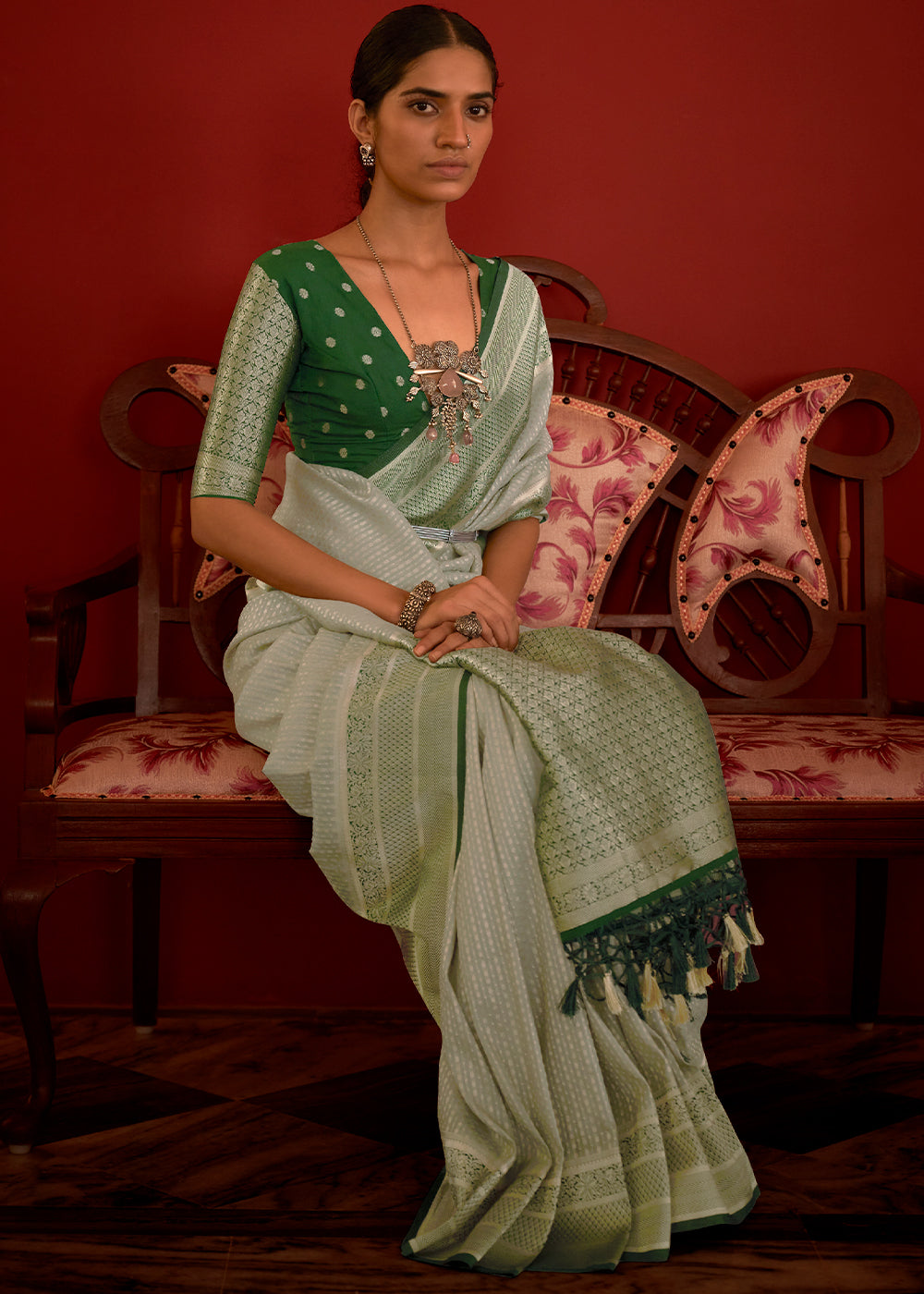 Shades Of Green Zari Woven Georgette Saree