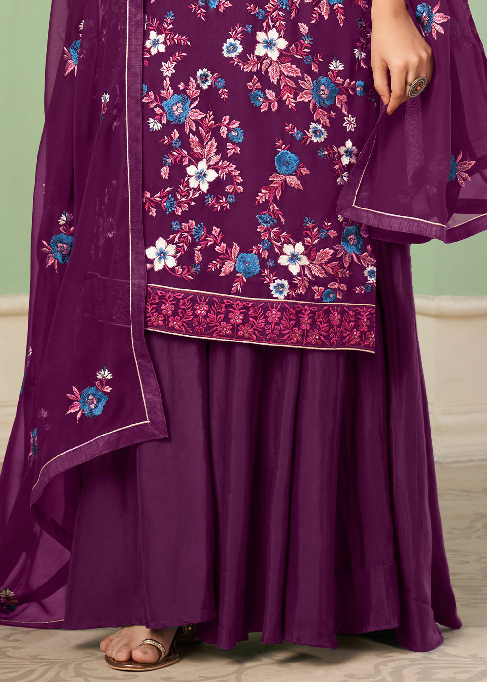 Byzantine Purple Georgette Salwar Suit with Multi Colour Thread Embroidery & Sequence work