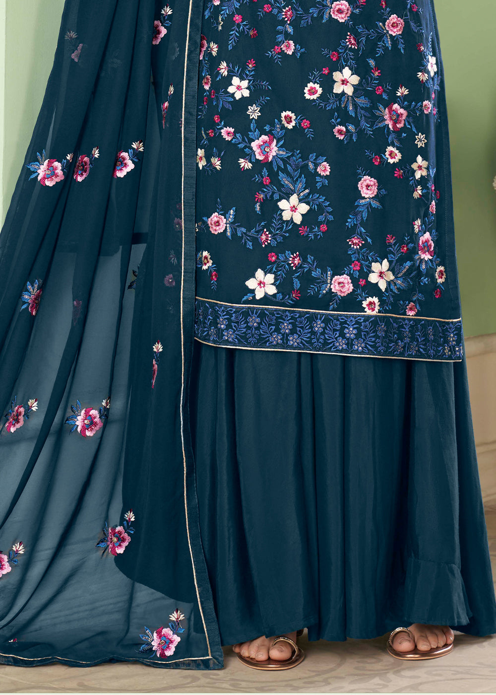 Cobalt Blue Georgette Salwar Suit with Multi Colour Thread Embroidery & Sequence work