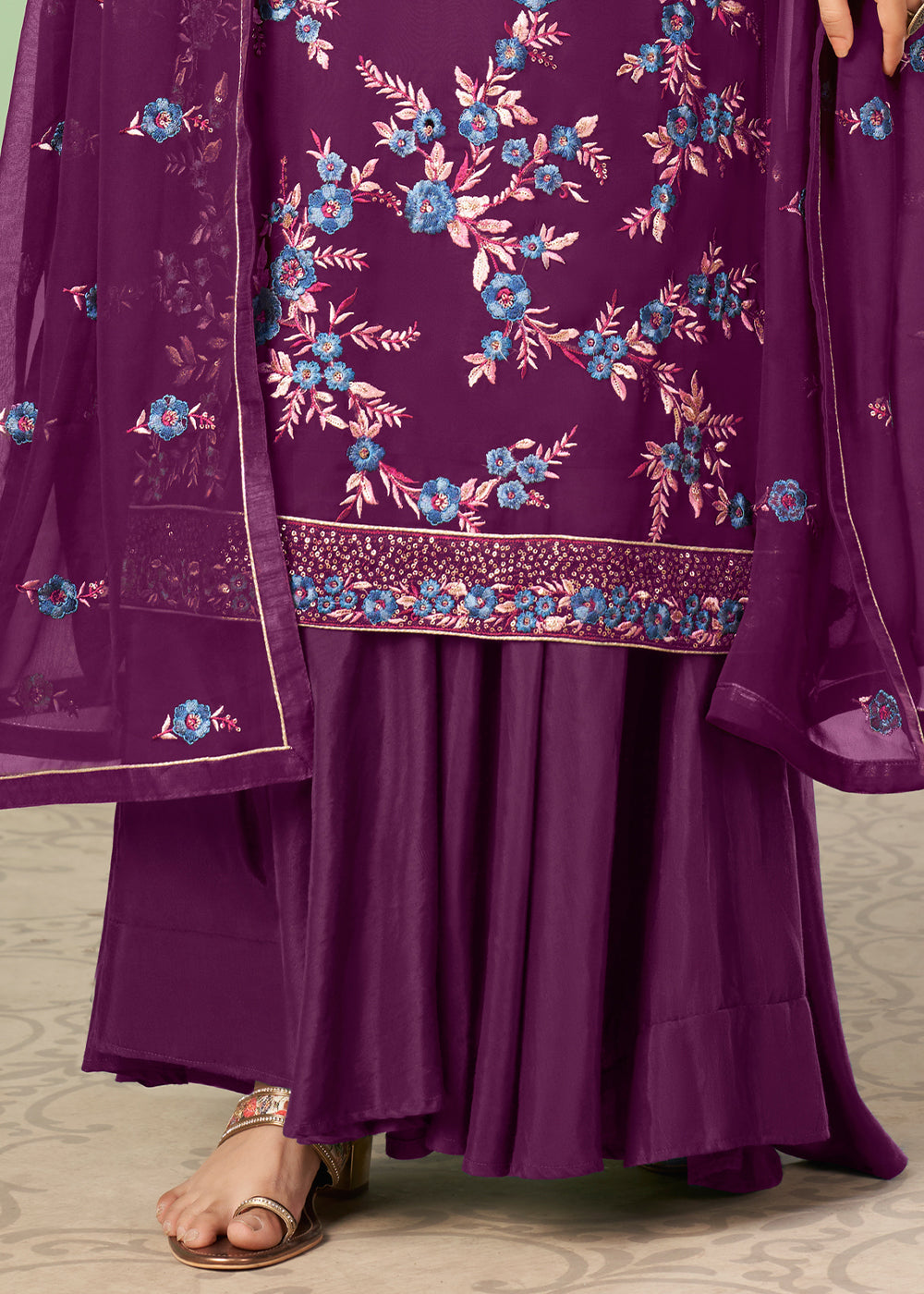 Lollipop Purple Georgette Salwar Suit with Multi Colour Thread Embroidery & Sequence work