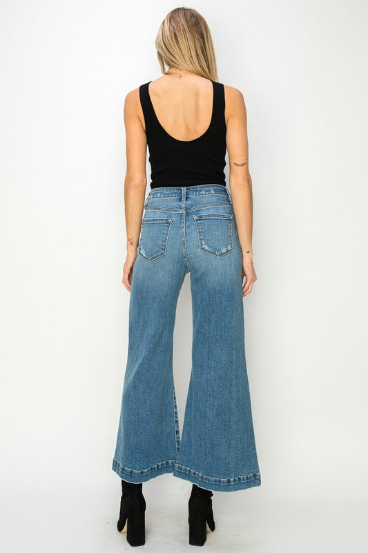 High Rise Crop Palazzo Denim Pants