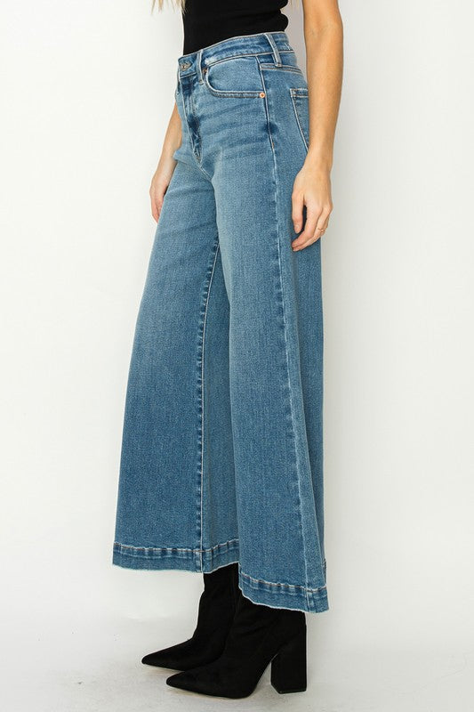 High Rise Crop Palazzo Denim Pants