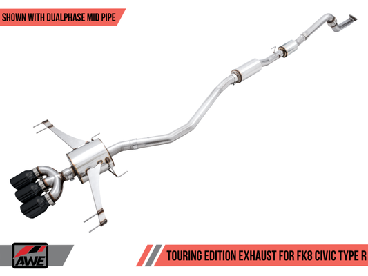 AWE Tuning 2017+ Honda Civic Type R Touring Edition Exhaust w/Front & Mid Pipe - Diamond Blk Tips (awe3015-43000)