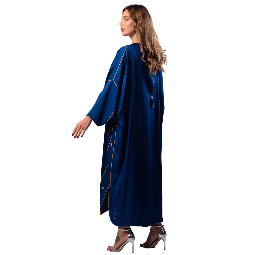 Rima Moroccan Jalabiya Women Embroidery Crepe Blue