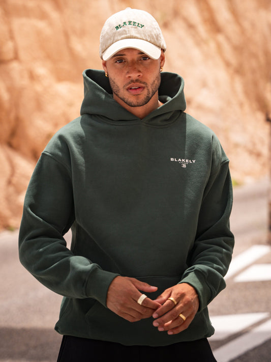 Riviera Initial Relaxed Hoodie - Dark Green