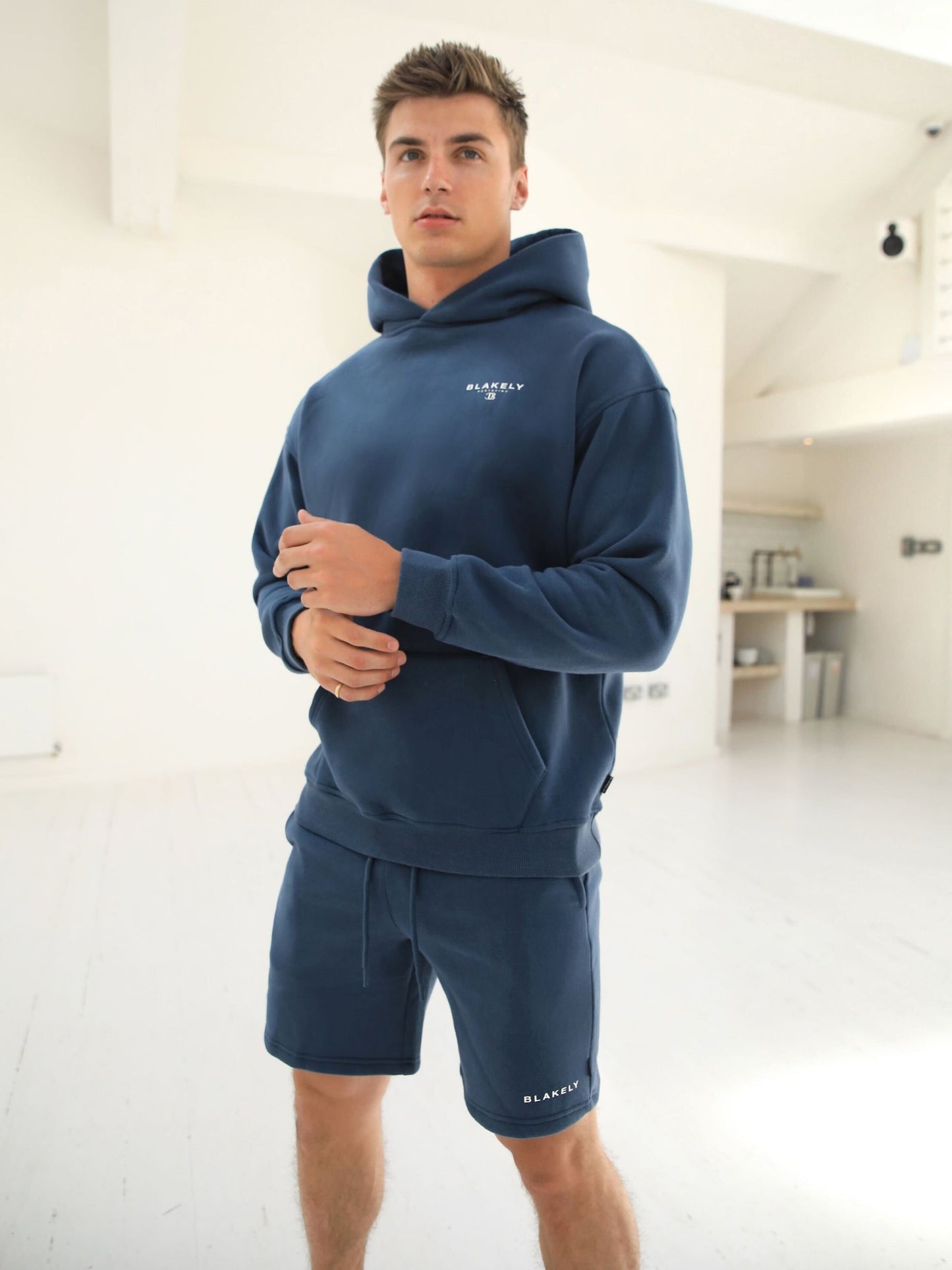 Riviera Initial Relaxed Hoodie - Mid Blue