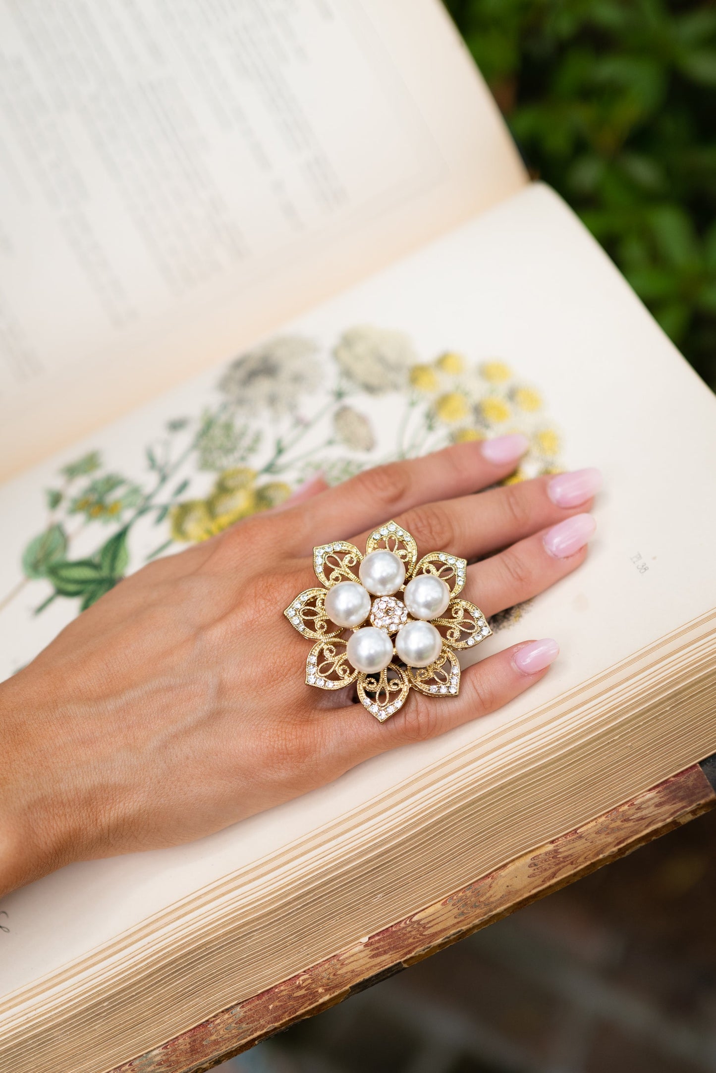 Blossoming Perfection Gold Pearl Ring