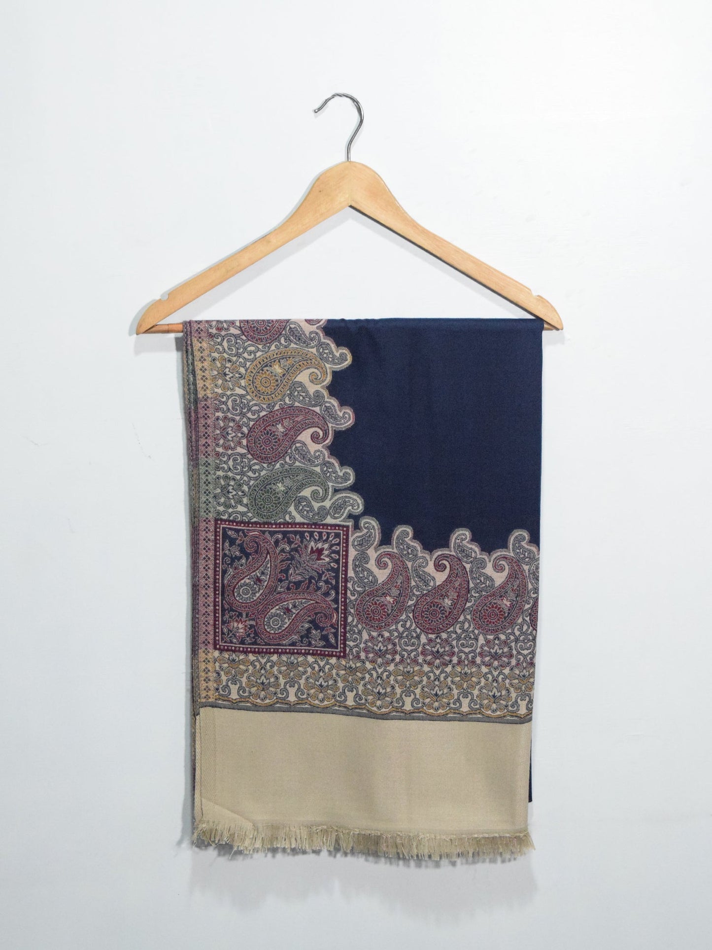 Navy Blue Woven Jacquard Pashmina Shawl