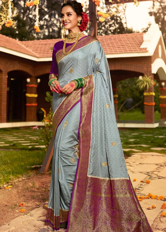 Dolphin Grey Zari Woven Kanjivaram Silk Saree:Wedding Edition