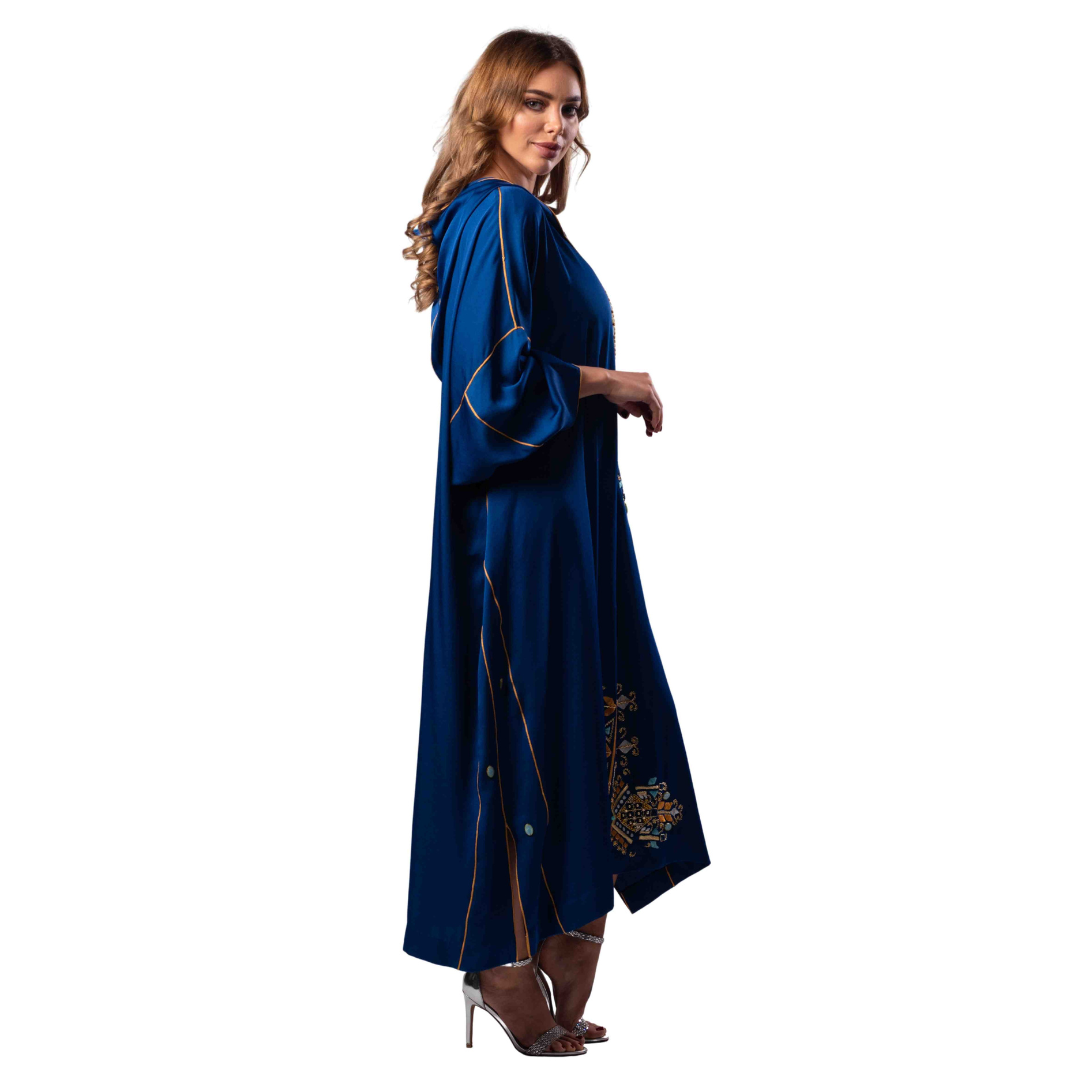 Rima Moroccan Jalabiya Women Embroidery Crepe Blue