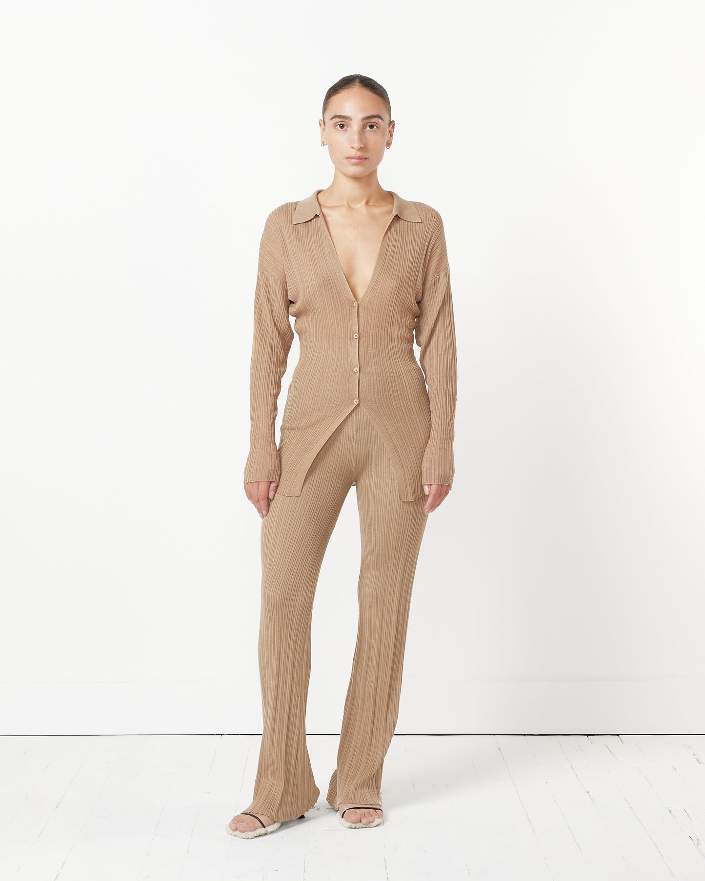 Pleat Knit Shirt in Oak