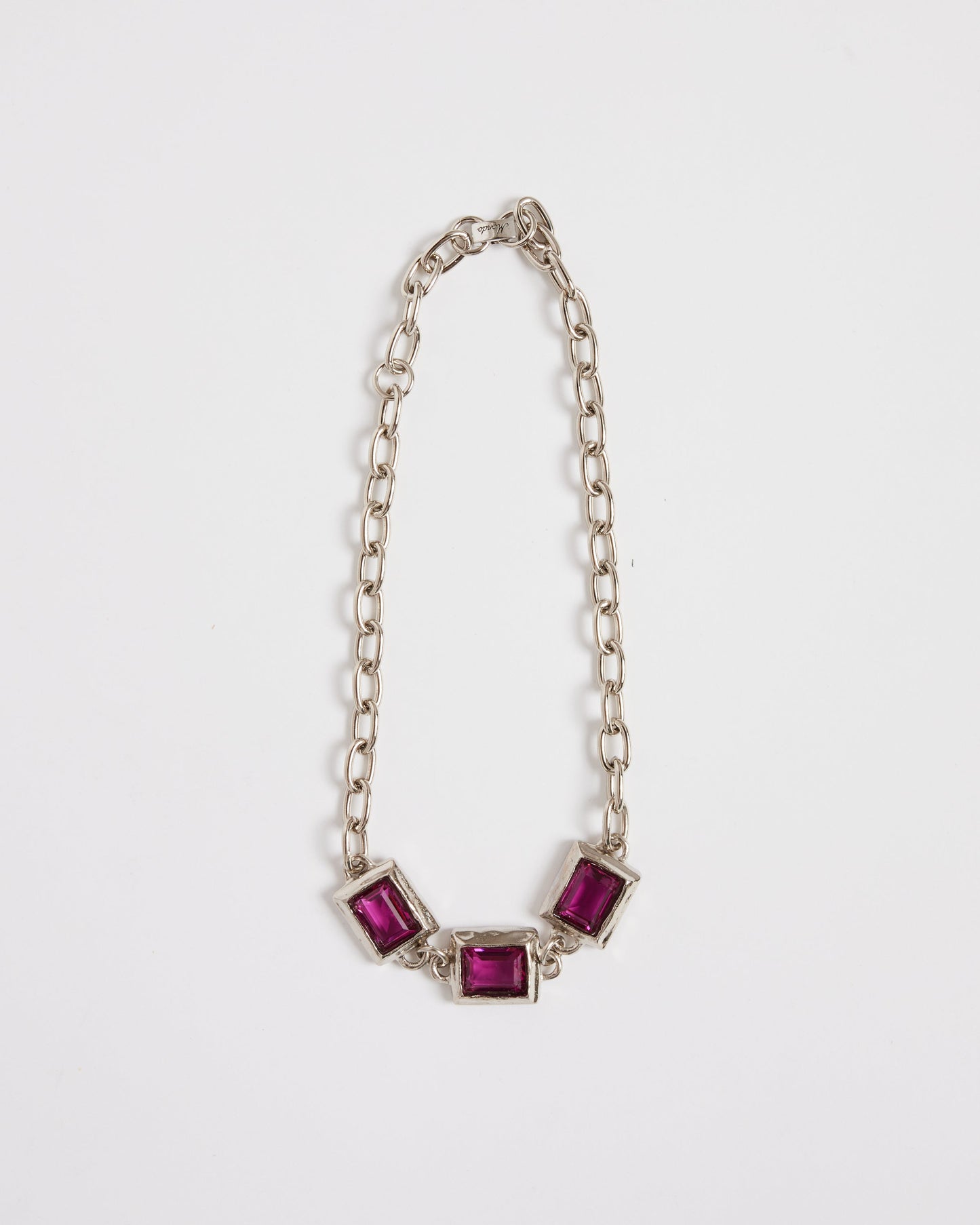 Baguette Necklace in Silver/Fuchsia
