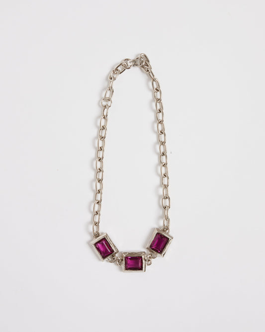 Baguette Necklace in Silver/Fuchsia