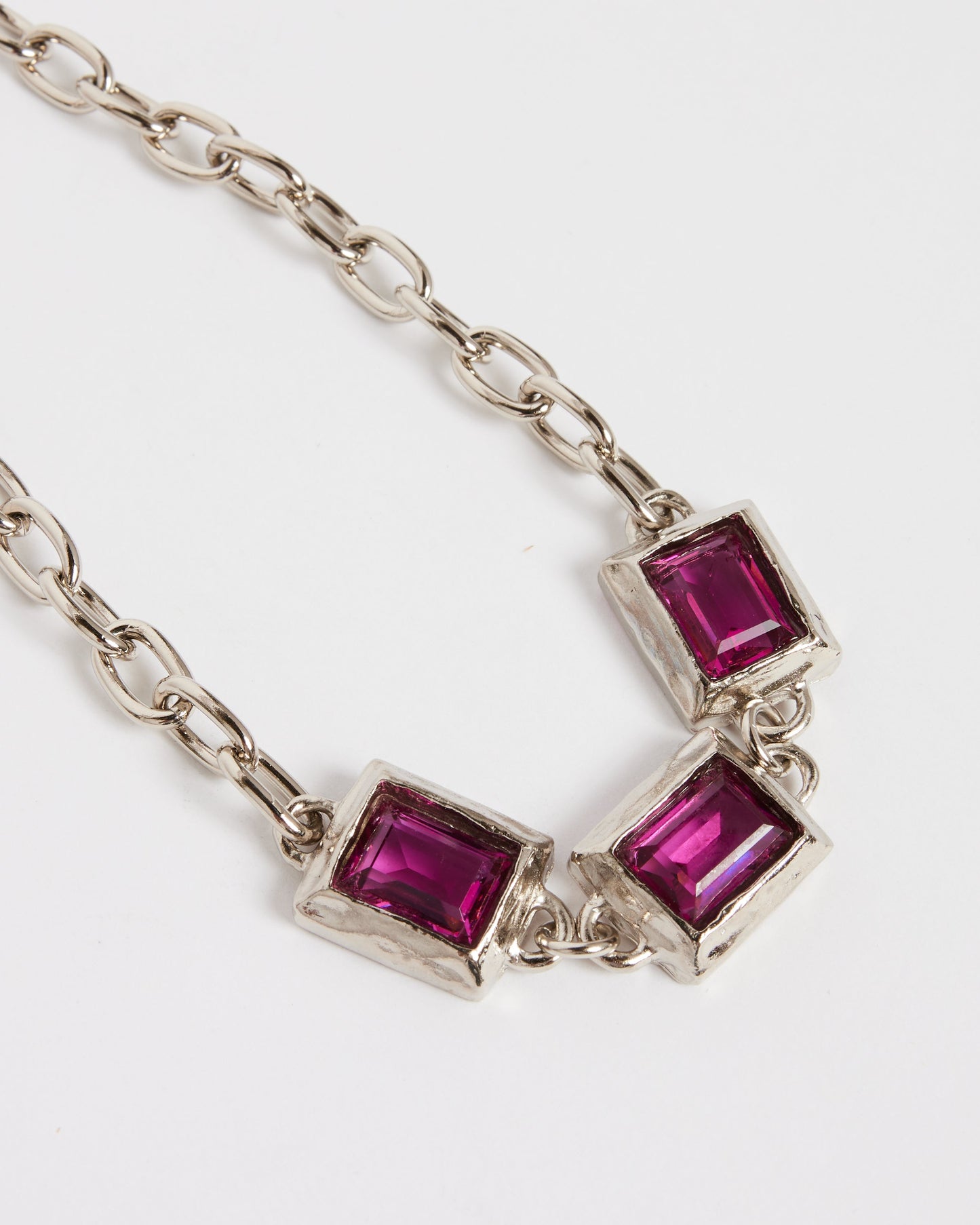 Baguette Necklace in Silver/Fuchsia