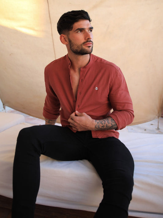 Berkane Linen Shirt - Burgundy