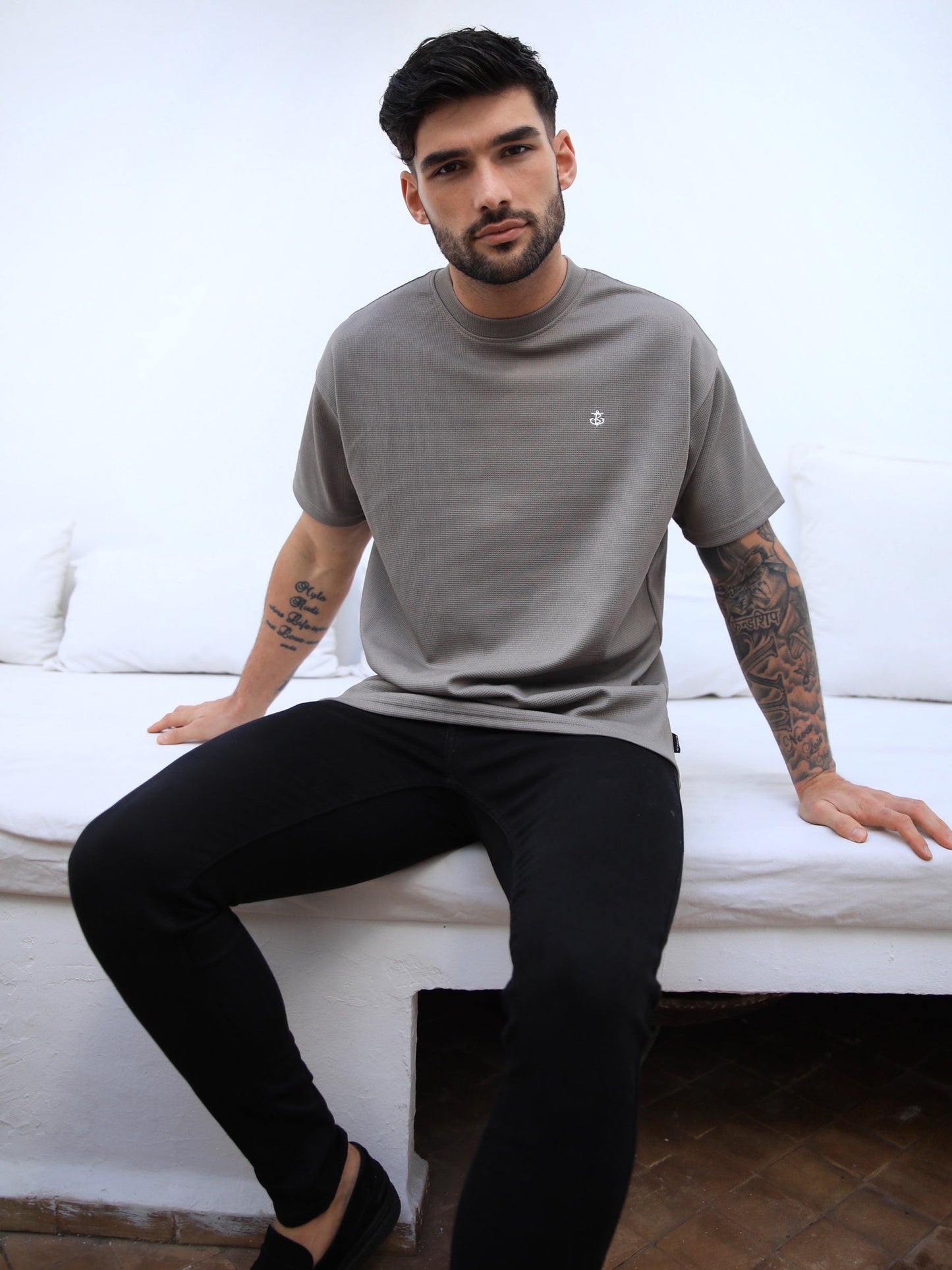 Ceuta Textured Oversized T-Shirt - Pale Concrete