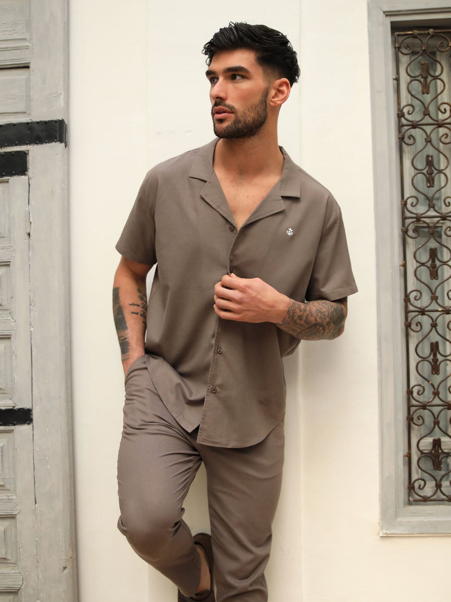 Nador Open Collared Shirt - Mocha Brown