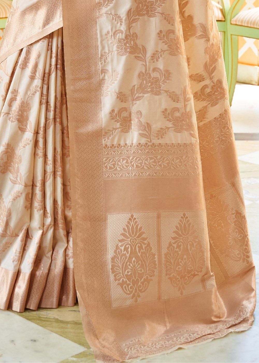 Beige Banarasi Silk Saree with Zari Weaving work