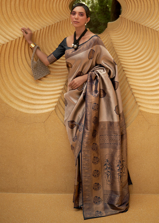 Black & Golden Two Tone Woven Silk Saree