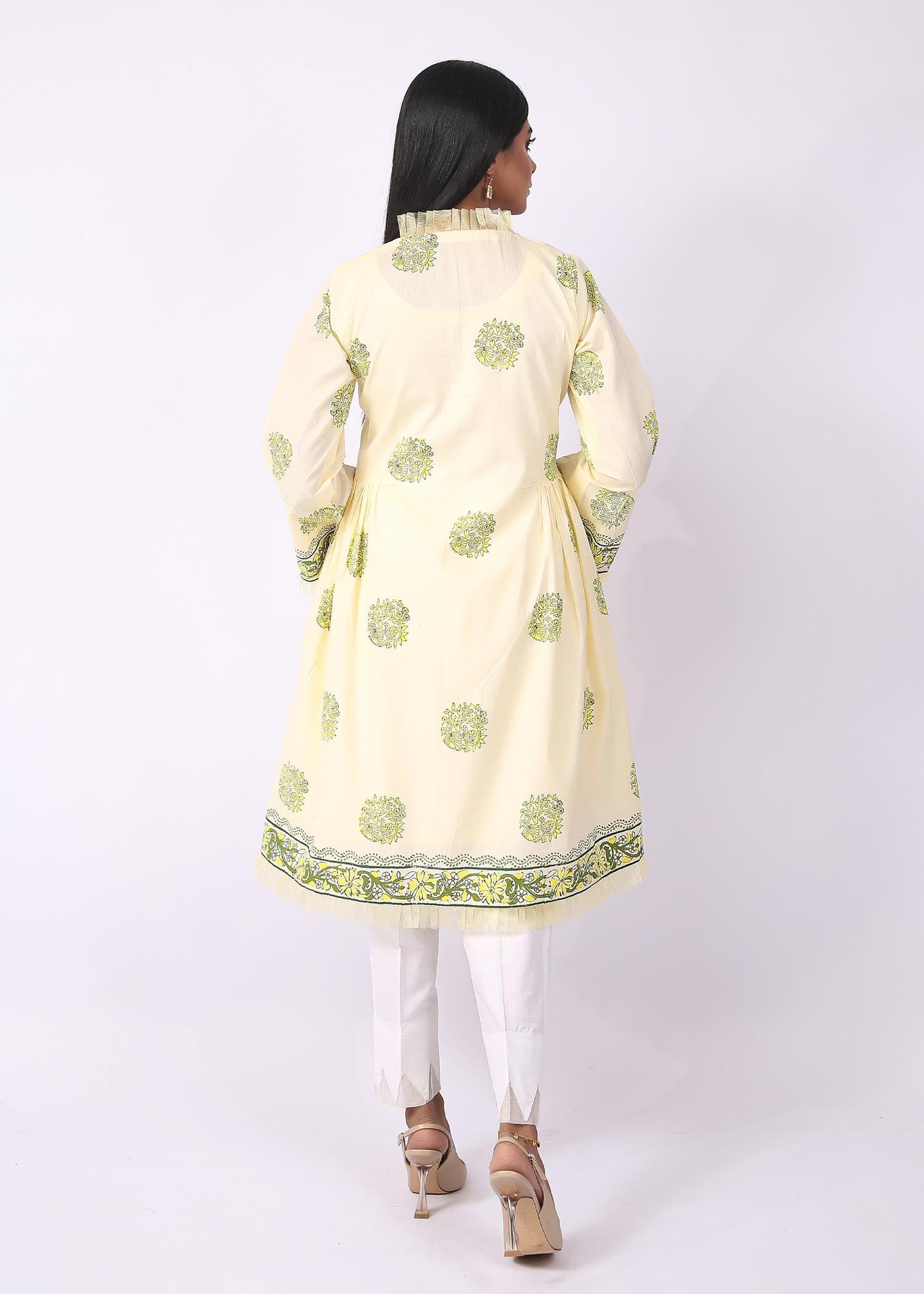 FashionPorters - Unstitched 3 Piece Block Printed Cotton Lawn Lime Soft Lemon Yellow Suit SUS22-RY13