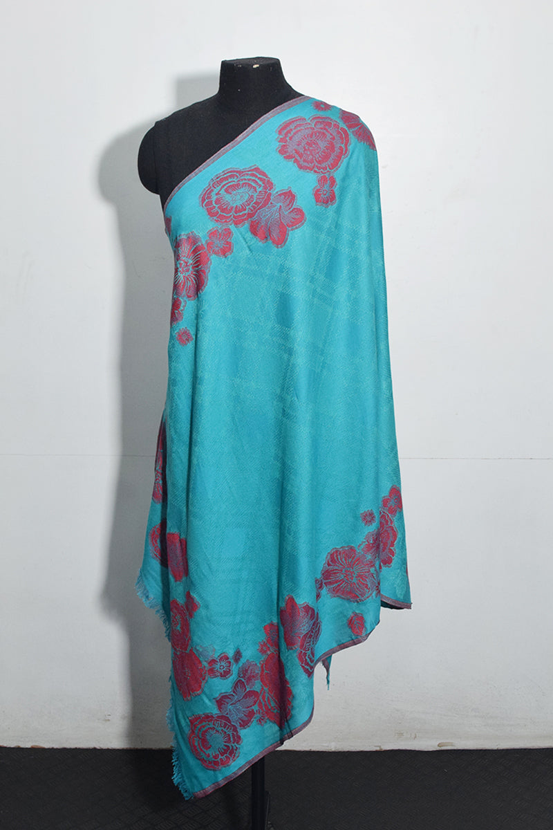 Pashmina Woven Jacquard Shawl Available In Orange, Black, Navy Blue And Turquoise