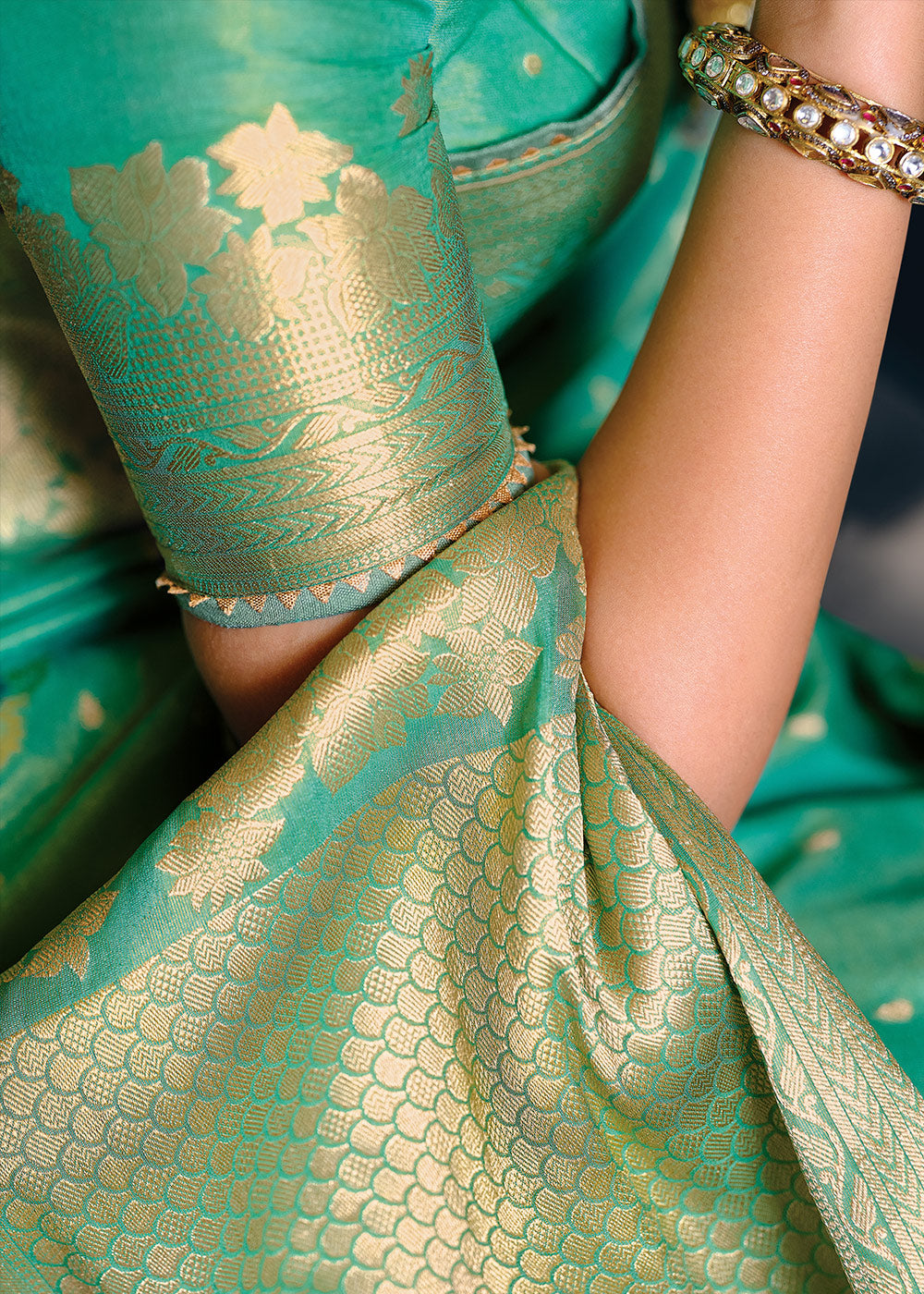 Jade Green Designer Zari Woven Tissue Silk Saree