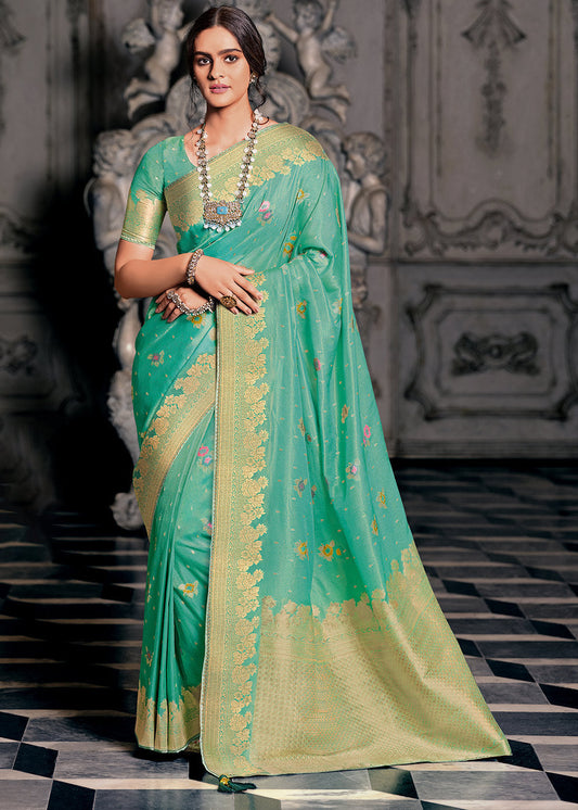 Jade Green Designer Zari Woven Tissue Silk Saree