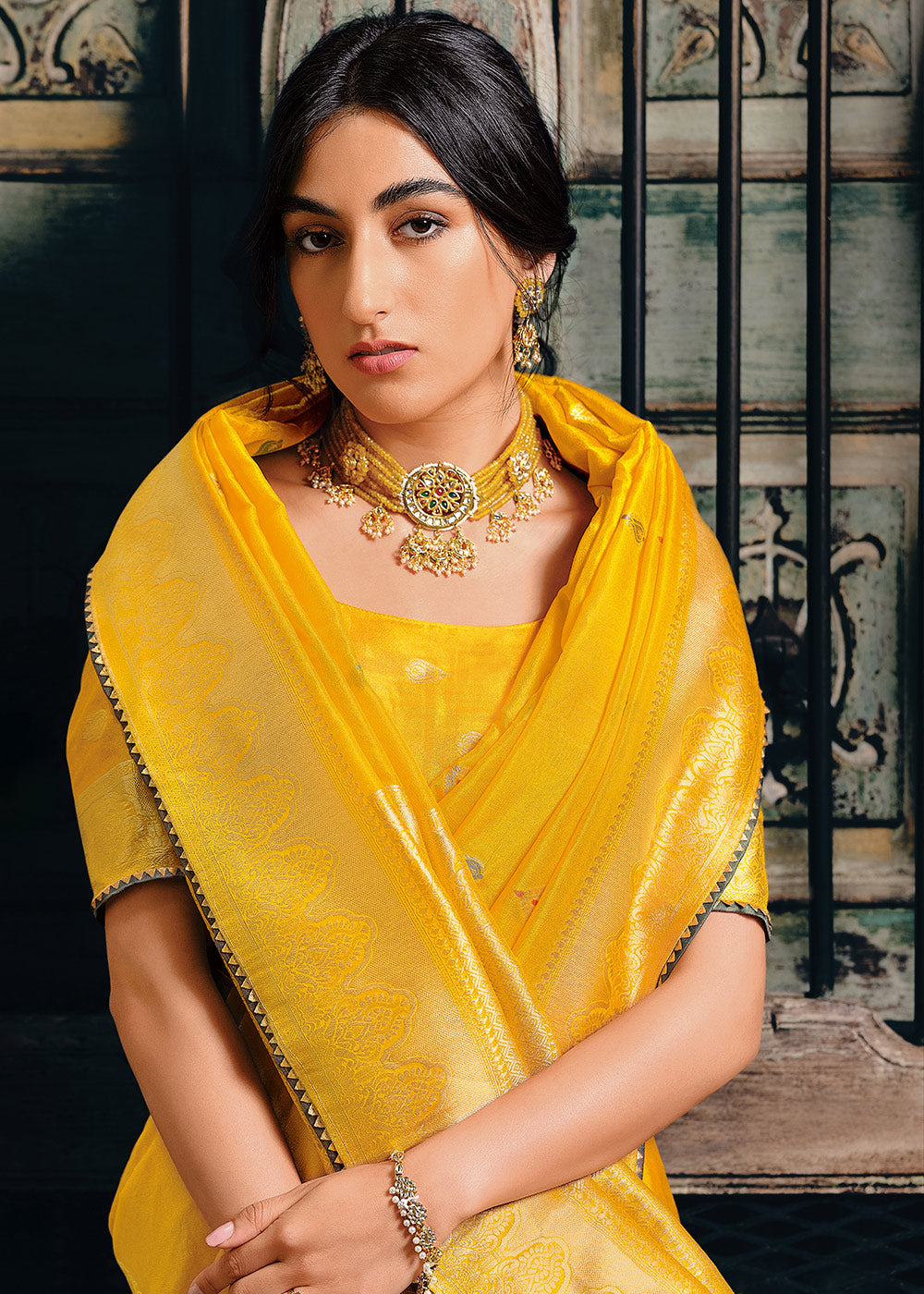 Tuscany Yellow Designer Zari Woven Tissue Silk Saree