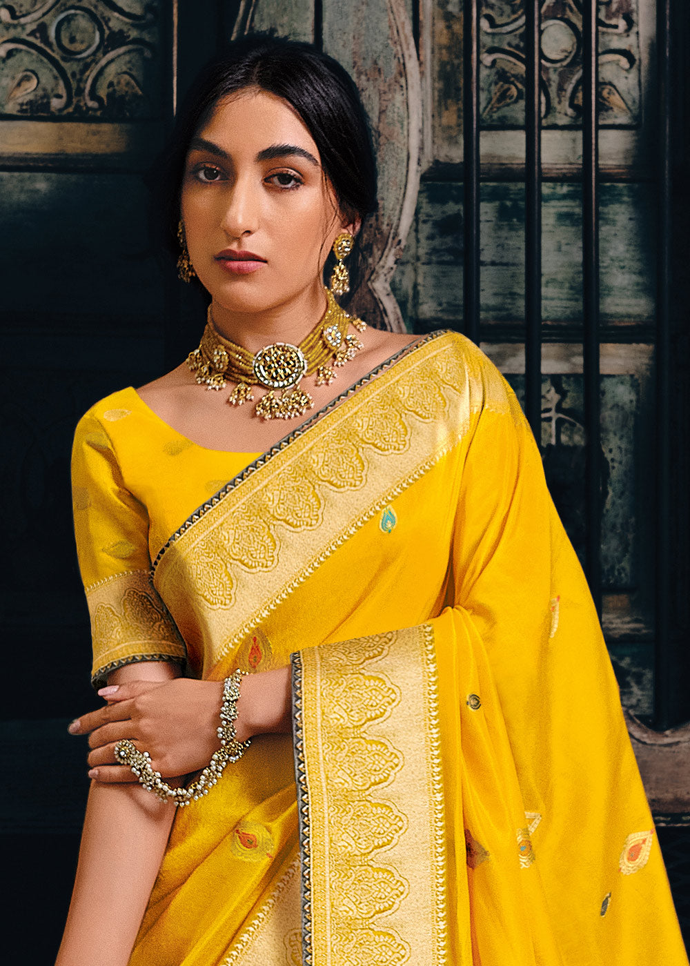 Tuscany Yellow Designer Zari Woven Tissue Silk Saree