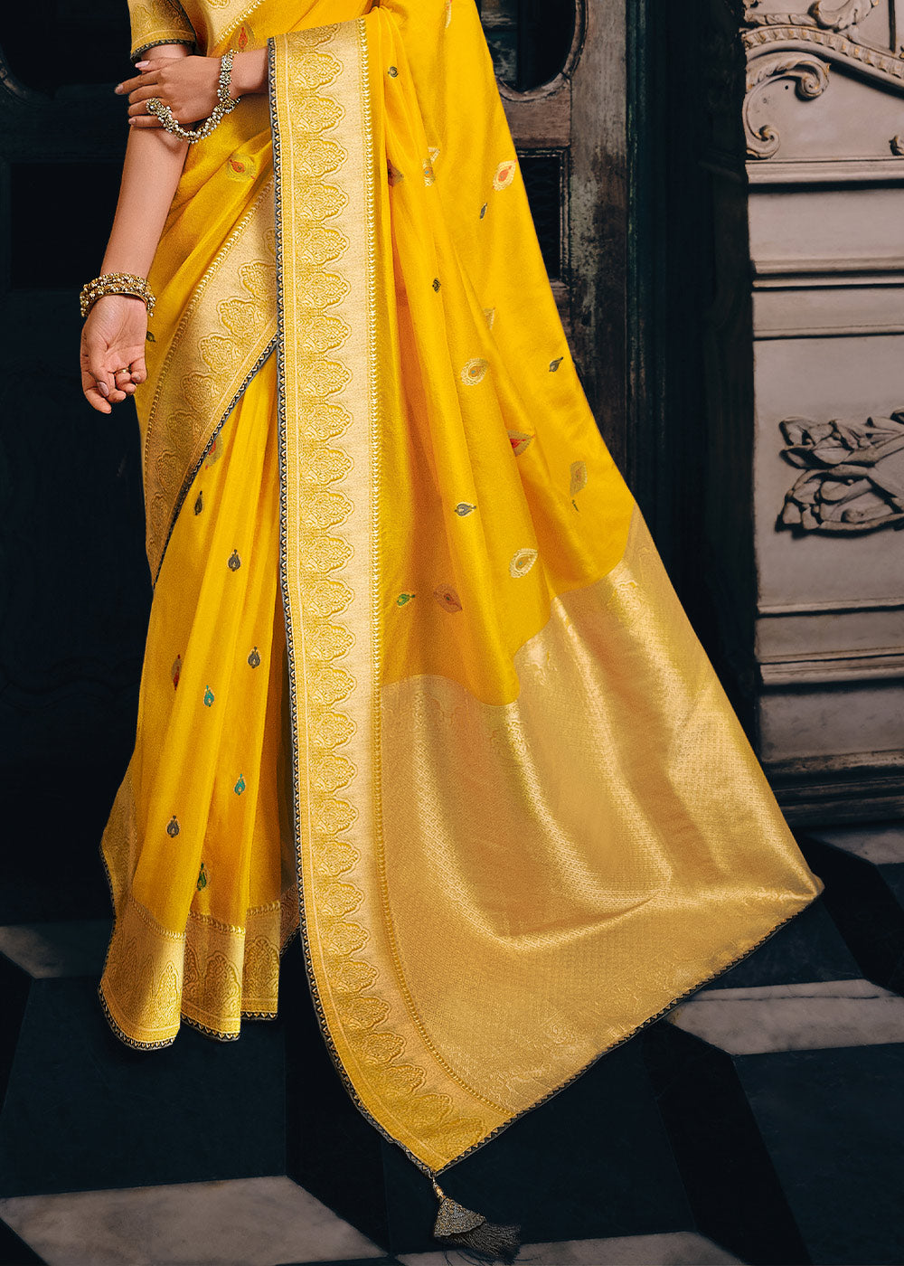 Tuscany Yellow Designer Zari Woven Tissue Silk Saree