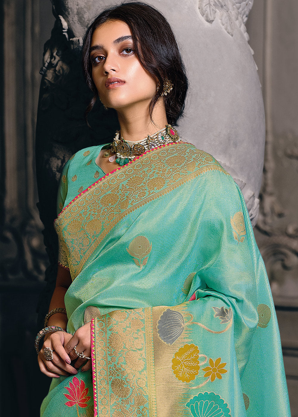 Shades Of Blue Designer Zari Woven Tissue Silk Saree