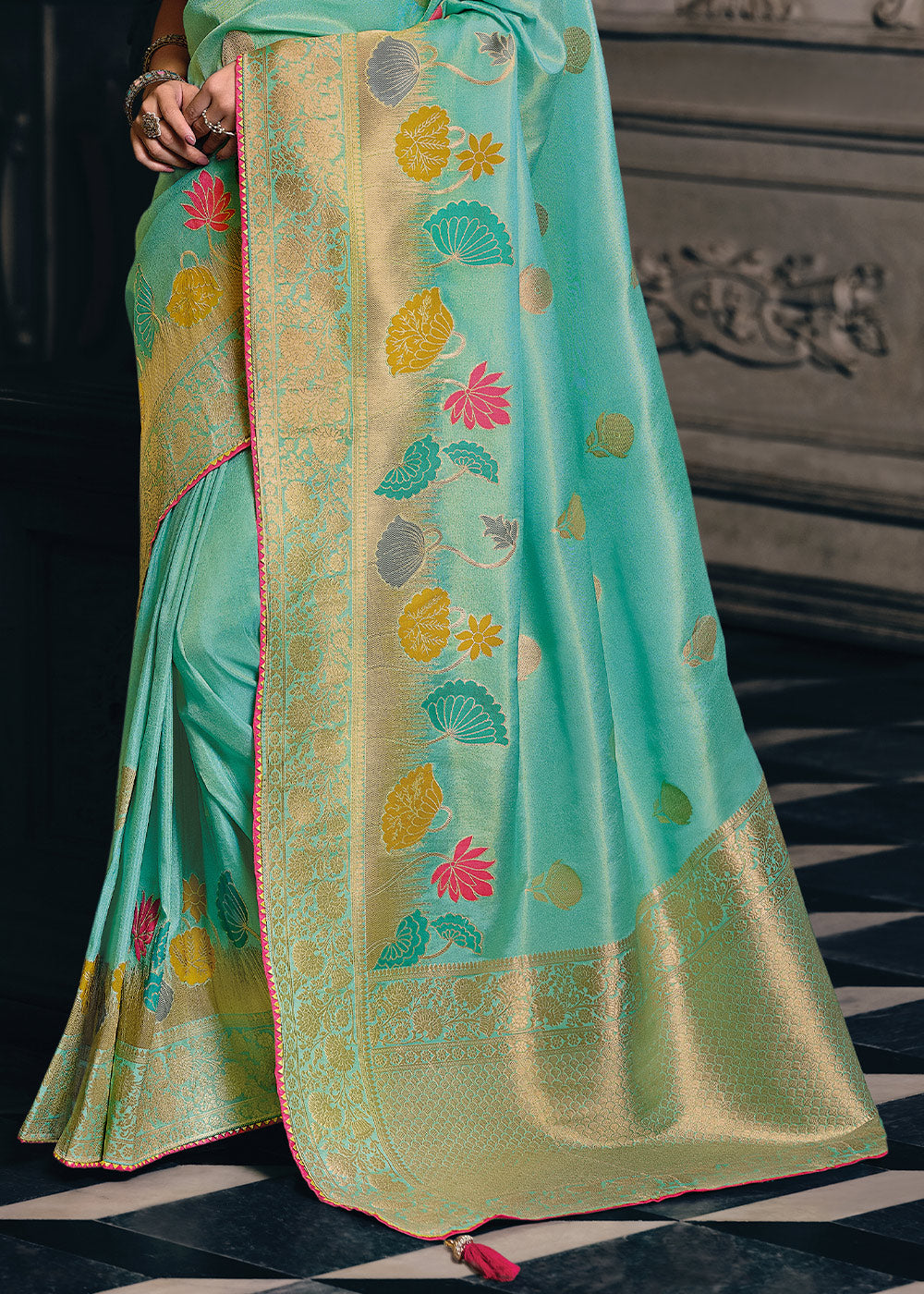 Shades Of Blue Designer Zari Woven Tissue Silk Saree