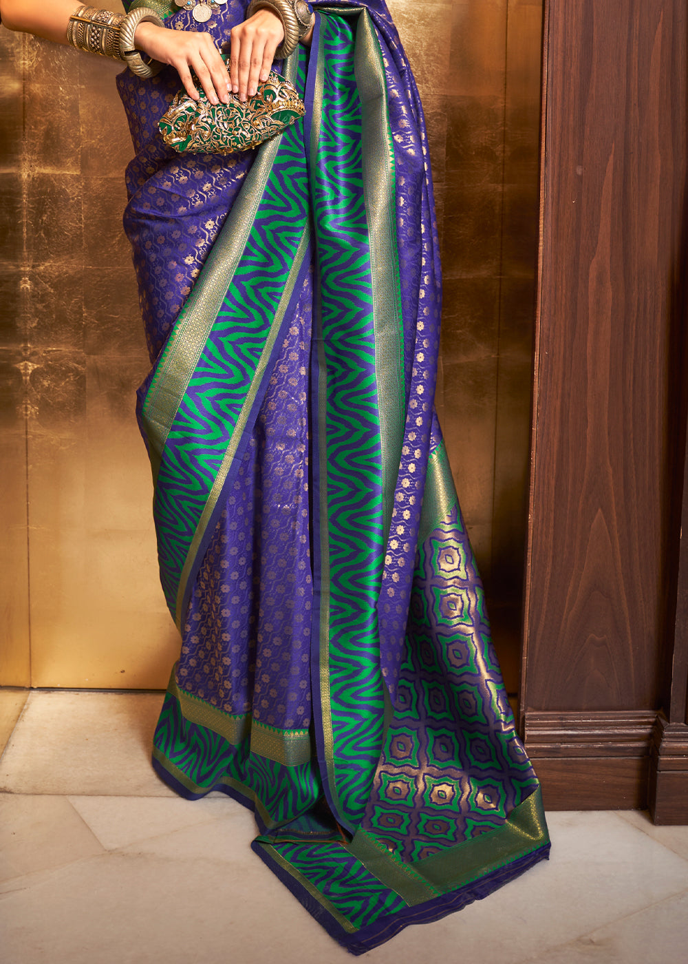 Indigo Purple Handloom Woven Banarasi Silk Saree