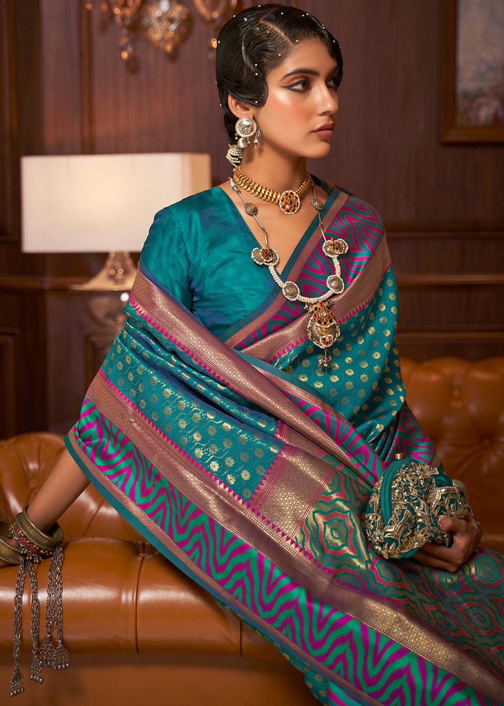 Teal Green Handloom Woven Banarasi Silk Saree