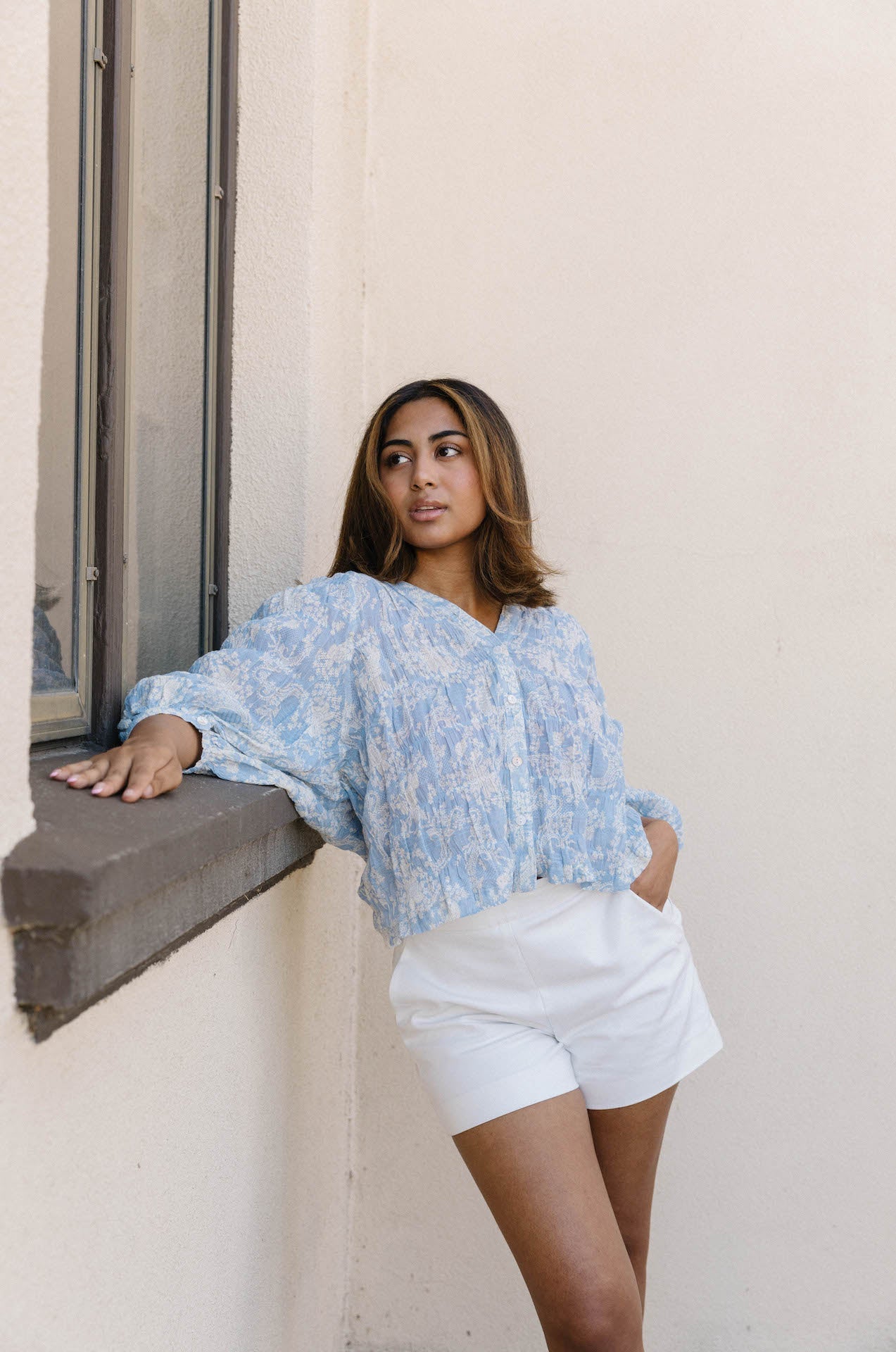 Santorini Blue Floral Blouse